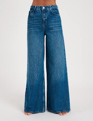 Nobody's Child High Waisted Wide Leg Palazzo Jeans - 6 - Blue, Blue