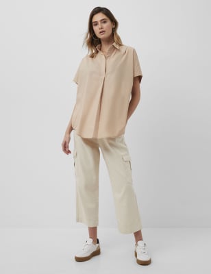 French Connection Women's Pure Cotton Collared Short Sleeve Shirt - Nude, Nude