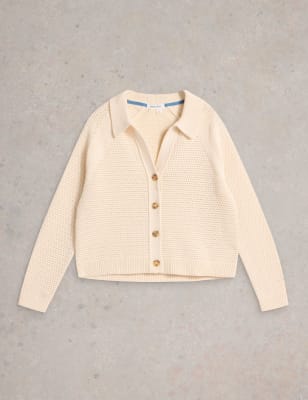 White Stuff Women's Pure Cotton Collared Button Front Cardigan - M - Natural, Natural