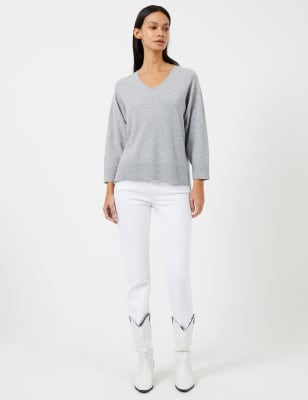 French Connection Women's Textured V-Neck Relaxed Jumper with Wool - S - Grey Mix, Grey Mix