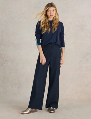 White Stuff Women's Checked Wide Leg Trousers - 12REG - Navy Mix, Navy Mix