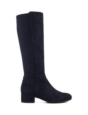 Dune London Women's Suede Block Heel Knee High Boots - 4 - Black, Black,Navy