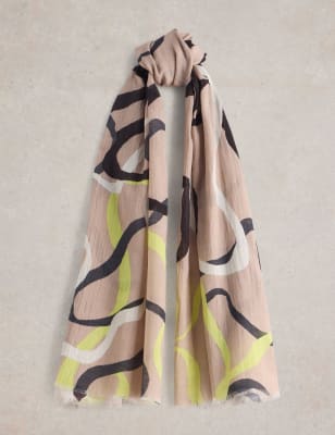 White Stuff Women's Cotton Blend Ribbon Print Scarf - Natural Mix, Natural Mix