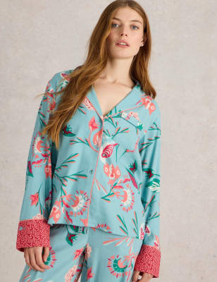 White Stuff Women's Cotton Rich Floral Pyjama Top - Blue Mix, Blue Mix