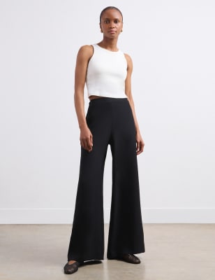 Finery London Women's Elasticated Waist Wide Leg Trousers - 14REG - Black, Black,Navy