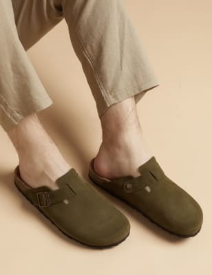 Jones Bootmaker Men's Suede Mule Slippers - 10 - Khaki, Chocolate,Khaki