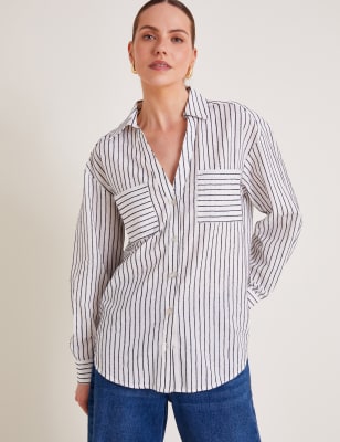 Monsoon Women's Pure Cotton Striped Shirt - M - Ivory Mix, Ivory Mix