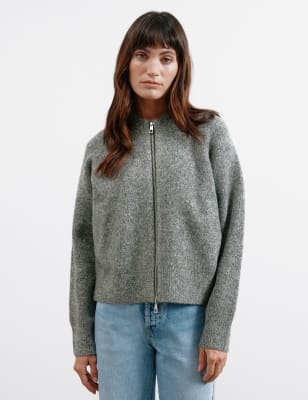 Albaray Women's Knitted Bomber Jacket with Wool - 14 - Grey, Grey