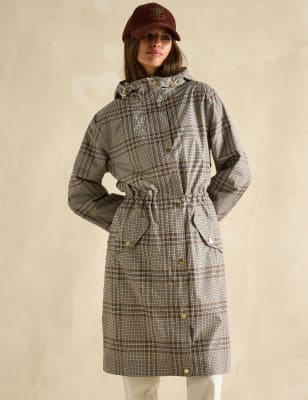 Joules Women's Waterproof Checked Hooded Raincoat - 24 - Grey Mix, Grey Mix