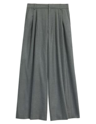 Albaray Women's Flannel Pleat Front Wide Leg Trousers - 12 - Grey, Grey