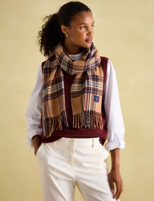 Joules Women's Checked Tassel Scarf - Brown Mix, Brown Mix