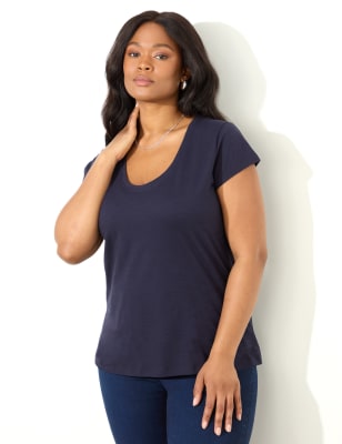 Live Unlimited London Women's Pure Cotton Scoop Neck T-Shirt - 18 - Navy, Navy