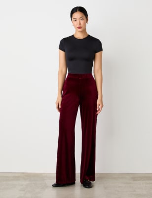 Finery London Women's Velvet Wide Leg Trousers - 22REG - Black, Black,Burgundy