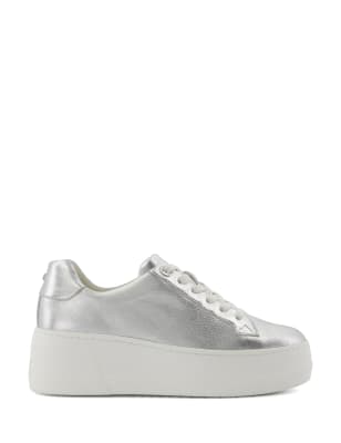 Dune London Women's Leather Lace Up Chunky Trainers - 6 - Silver, Silver