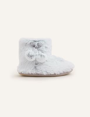 Accessorize Women's Supersoft Faux Fur Pom Pom Slipper Boots - Cream, Grey,Cream