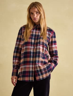 Joules Women's Brushed Pure Cotton Checked Shirt - 20 - Red Mix, Red Mix