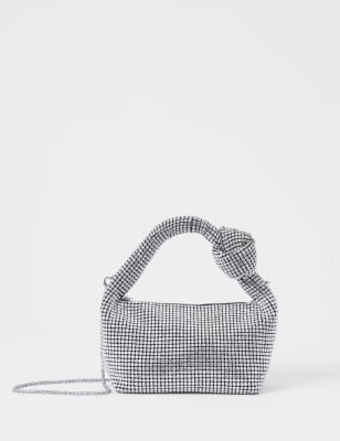 French Connection Women's Diamante Knotted Grab Bag - Silver, Silver