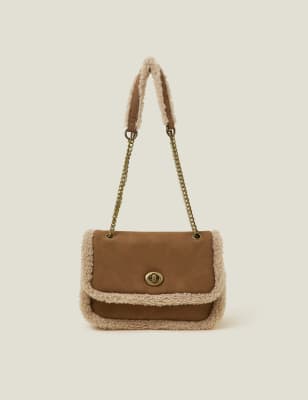 Accessorize Women's Faux Shearling Chain Strap Bag - Tan, Tan