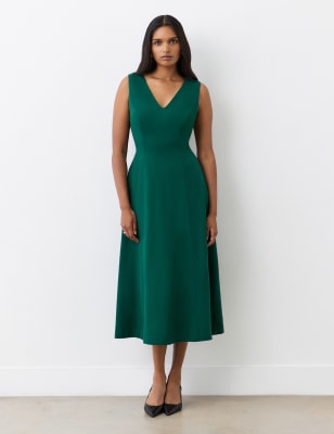 Finery London Women's Jersey V-Neck Midi Dress - 14 - Brown, Green,Black,Brown