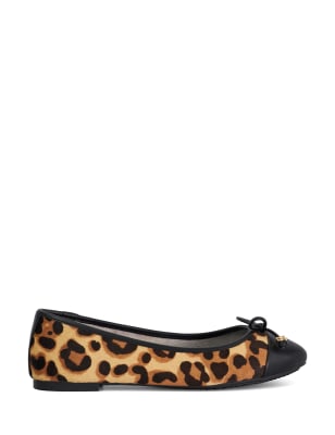 Dune London Women's Wide Fit Leather Leopard Print Ballet Pumps - 4 - Camel Mix, Camel Mix