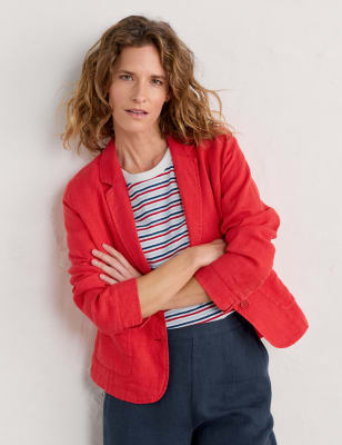 Seasalt Cornwall Women's Pure Linen Single Breasted Blazer - 26-28 - Red, Red