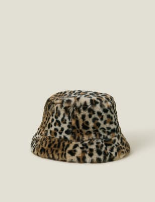 Accessorize Women's Faux Fur Leopard Print Bucket Hat - Brown Mix, Brown Mix