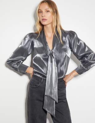 Monsoon Women's Tie Front Blouse - 10 - Silver, Silver