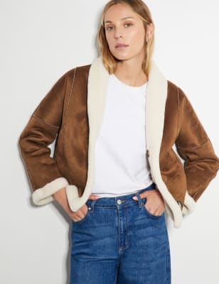 Monsoon Women's Faux Shearling Reversible Short Jacket - M - Tan, Tan