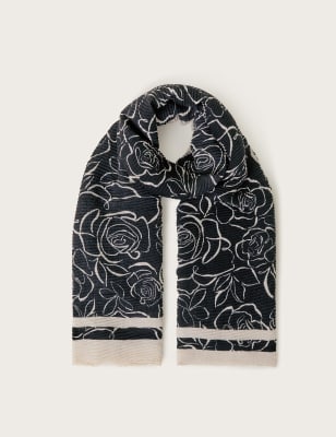 Monsoon Women's Ribbed Rose Print Scarf - Black, Black