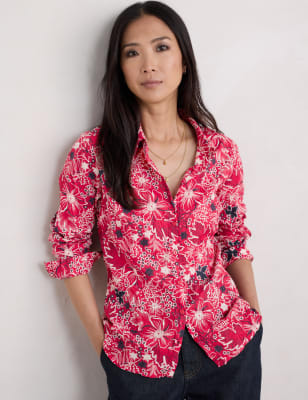 Seasalt Cornwall Women's Pure Cotton Floral Collared Shirt - 14 - Red Mix, Red Mix