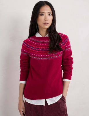 Seasalt Cornwall Women's Merino Wool Rich Patterned Jumper - 14 - Red Mix, Red Mix