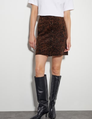 Monsoon Women's Cotton Rich Leopard Print Mini A-Line Skirt - 14 - Brown, Brown