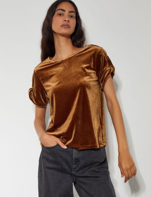 Monsoon Women's Velvet T-Shirt - M - Bronze, Bronze