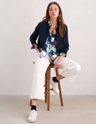 Seasalt Cornwall Women's Pure Cotton Printed Collared Shirt - 16 - Blue Mix, Blue Mix