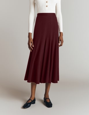 Ghost Women's Pure Cotton Jersey Midi A-Line Skirt - Burgundy, Burgundy