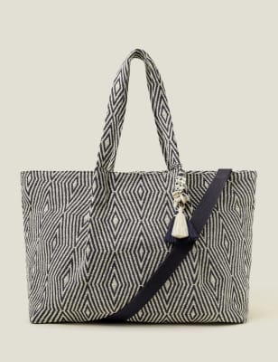 Accessorize Women's Cotton Blend Aztec Weekend Bag - Navy Mix, Navy Mix