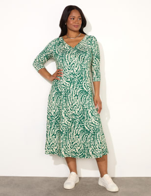 Live Unlimited London Women's Jersey Printed Midi Swing Dress - 16REG - Green Mix, Green Mix