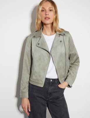 Monsoon Women's Faux Suede Biker Jacket - 8 - Light Grey, Light Grey