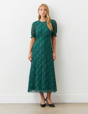 Finery London Women's Mela Lace Short Sleeve Midi Tea Dress - 12 - Navy, Black,Green,Navy