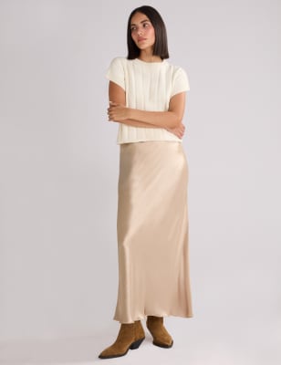 Ro&Zo Women's Satin Metallic Maxi Slip Skirt - 16REG - Gold, Gold