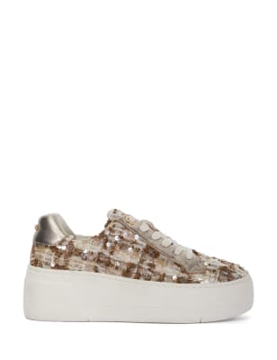 Dune London Women's Episode 2 Flatform Lace Up Trainers - 6 - Beige, Multi,Beige