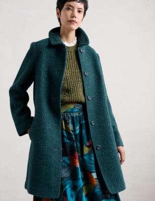 Seasalt Cornwall Women's Wool Blend Herringbone Longline Coat - 8REG - Teal, Teal