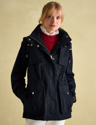 Joules Women's Pure Cotton Waterproof Hooded Raincoat - 14 - Navy, Navy