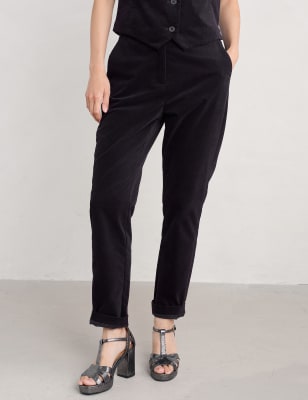 Seasalt Cornwall Women's Cotton Rich Tapered Ankle Grazer Trousers - 16 - Black, Black