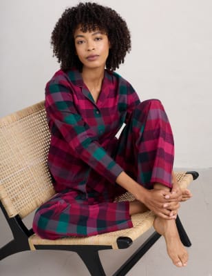 Seasalt Cornwall Women's Pure Cotton Checked Pyjama Set - 26-28 - Pink Mix, Pink Mix