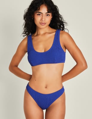 Accessorize Women's Textured Padded Scoop Neck Bikini Top - 8 - Blue, Blue