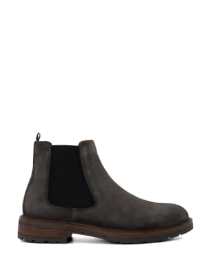 Dune London Men's Suede Chelsea Boots - 12 - Dark Grey, Dark Grey