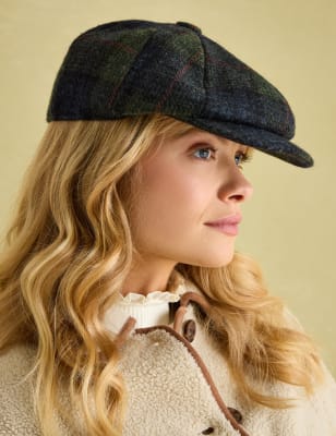 Joules Wool Rich Checked Baker Boy Hat - Brown Mix, Brown Mix,Green Mix,Brown