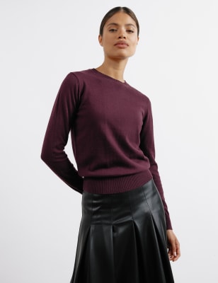 Albaray Women's Crew Neck Jumper with Wool - 14 - Black, Burgundy,Black