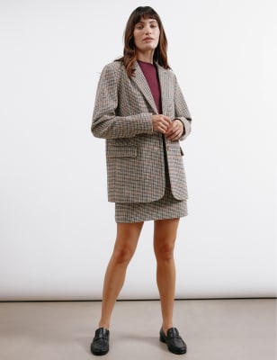 Albaray Women's Checked Single Breasted Blazer with Wool - 14 - Brown Mix, Brown Mix